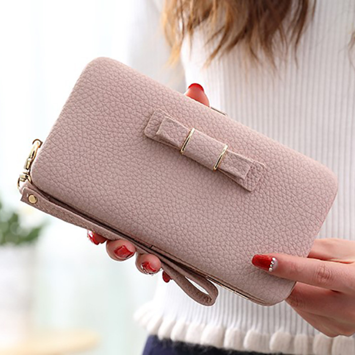 2023 Bow Wallet for Women Fashion Splicing Solid Color Purse Card